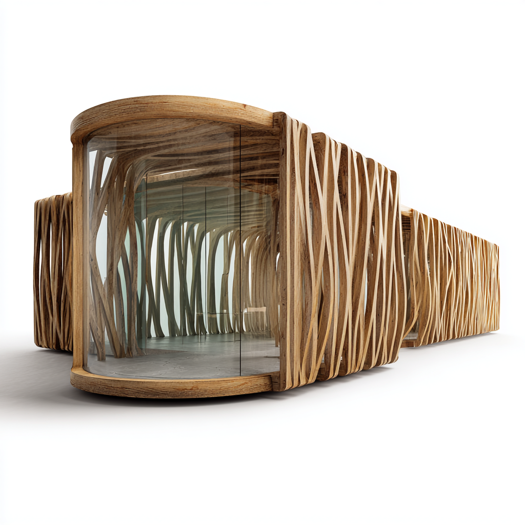 Organisch inspiriertes Pavillon-Design mit fliessenden Holzstrukturen