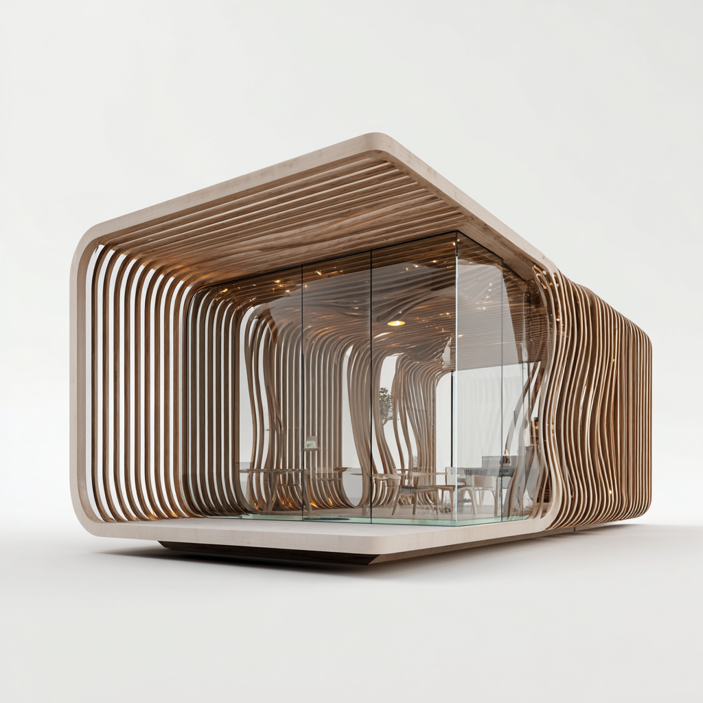 Modulares Pavillon-Design mit Lamellenstruktur