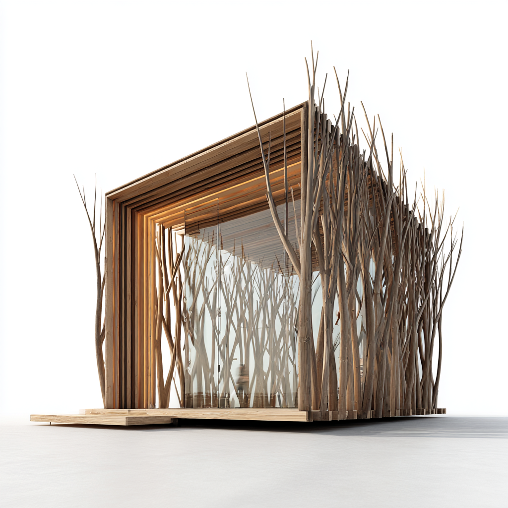 Naturnaher Pavillon mit Astwerk-Fassade