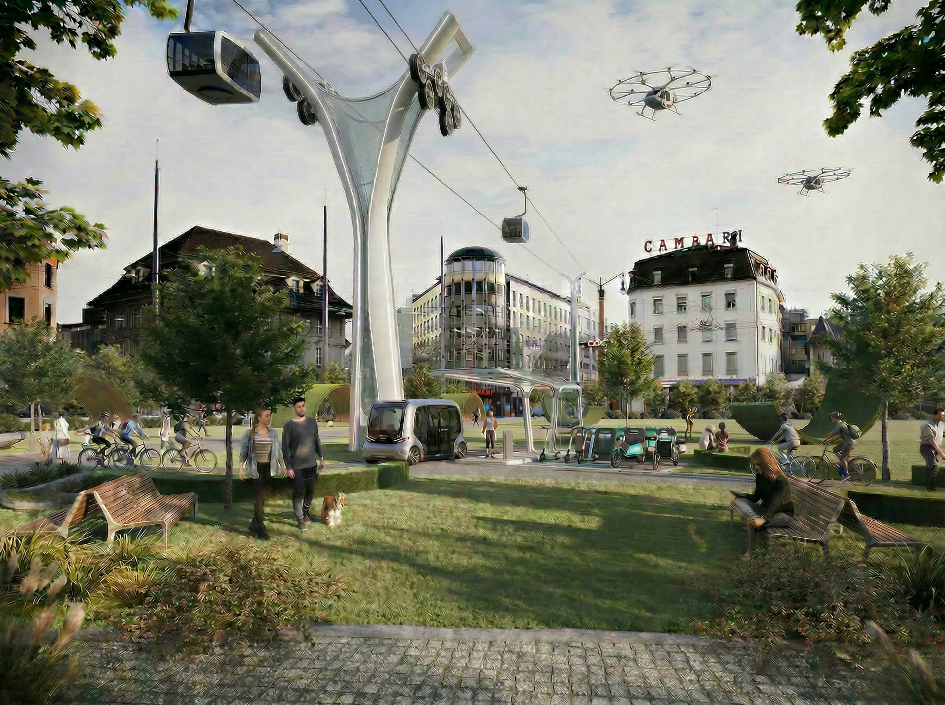 Seilbahn-Hub im Stadtpark